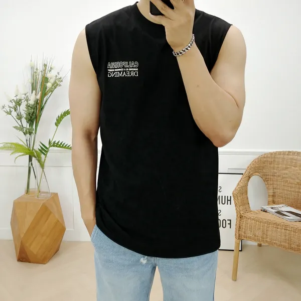 로니제이 남성용 캘리포니아 야자수 나염 프린팅 민소매 나시티