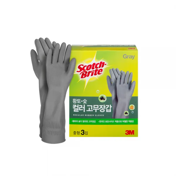 쓰리엠 황토숯 그레이 고무장갑 중 3p, 그레이, 1개