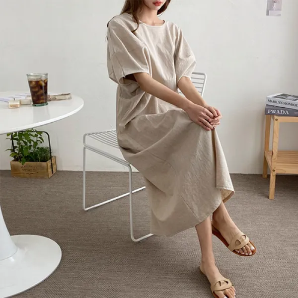 팡팡샵 R 린넨 퍼프 소매 임산부 원피스