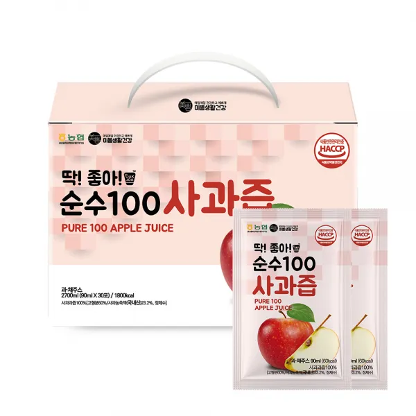 미쁨생활건강 딱 좋아 순수 100 사과즙, 90ml, 30개