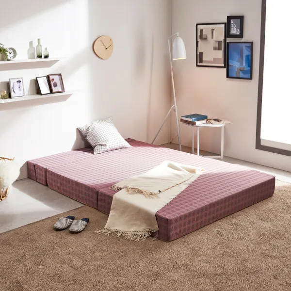 서광퍼니처 맥스 4단 접이식 매트리스 소파베드 고탄성스펀지 고급형 180t 웨이브 핑크