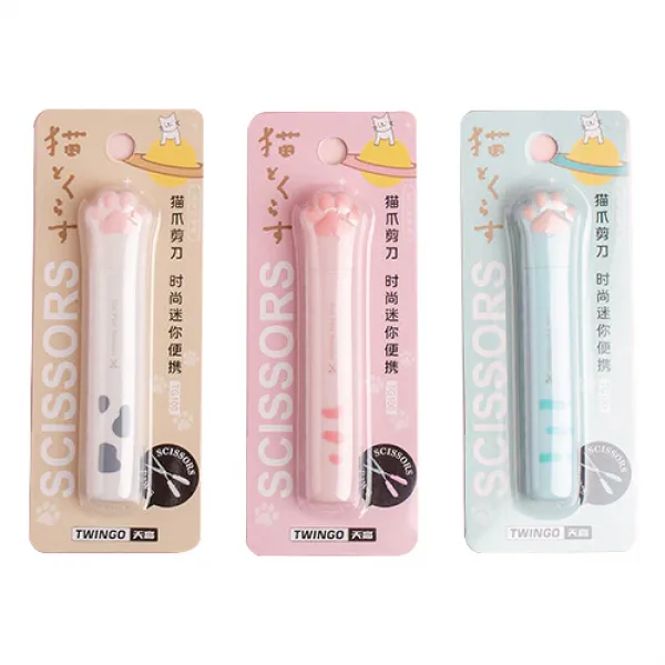 인디케이 냥냥이 미니 가위 3종 세트, 화이트, 핑크, 블루, 1세트