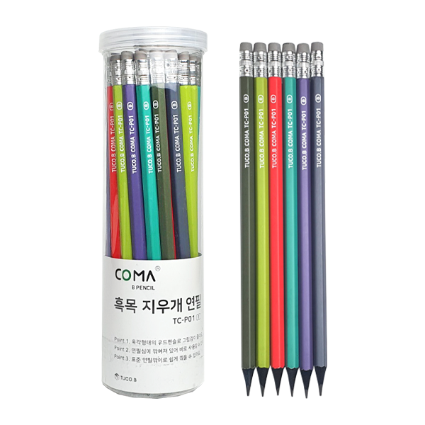 투코비 코마 흑목 지우개 연필 B Tc P01 혼합색상 36개