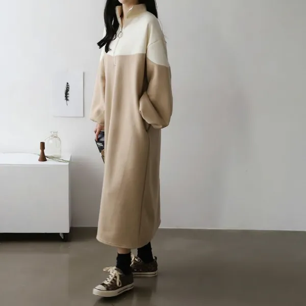 마더라이크 기모 하프지퍼 배색 임부복 원피스