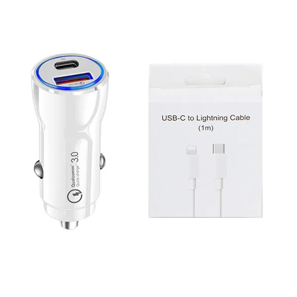 베네치아 Pd 차량용 고속 충전기 + 아이폰 C To 라이트닝 고속 충전 케이블 화이트 1m