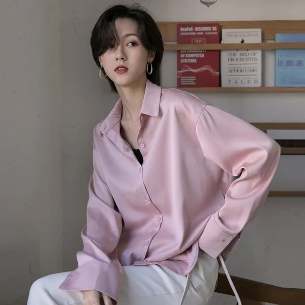 위파인더 새틴 남방 여한판 봄신상 심플항맛 긴팔 박시 중 롱 실크 셔츠 C8
