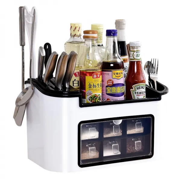 사이클영 수납 향료 식염 집합 선반 조미료 식합 케이스 체크 멀티 양념 주방 업그레이드 타입 화이트 큰사이즈 있음