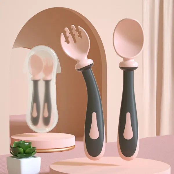 [해외 직송]HY 훈련 배운 술 밥을 먹는 아이 아동 유아 식기 세트를 휘게 자식을 큰 술 한살 위다 보좌 엘보 QH41 A15, 03 그레이 핑크 슈트
