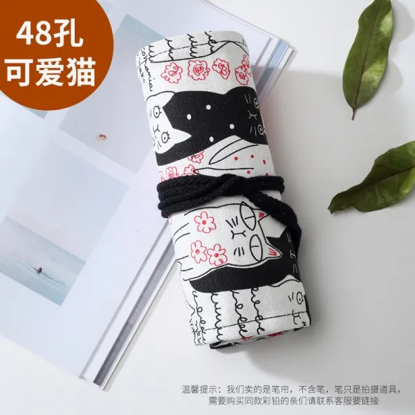 72 공 펜 프리미엄 채색 롤필통 캔버스 36 즈 48 낙착 방지식 롤스크린 소묘 차이나 색채 큐트 심플 전업 미술, 48 공 가능 고양이를 사랑