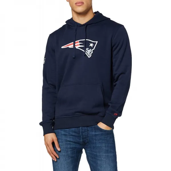 New Era Men 's Team Logo Hoody 뉴 잉글랜드 애국자 긴팔 까마귀 오션 사이드 블루 미디엄