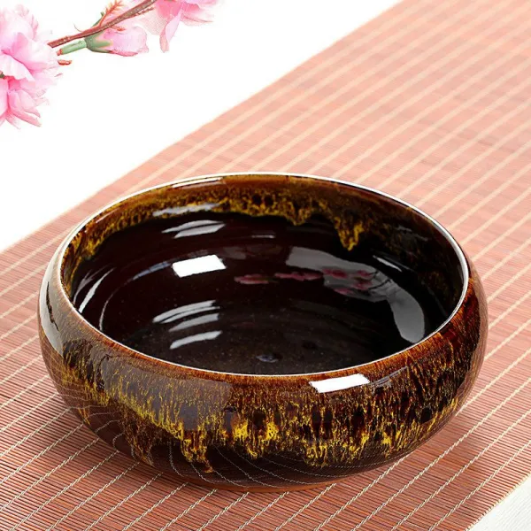 다파라 필기 큰사이즈 라지 도자기 차를 가마 변함 펜 세탁 궁푸차 구 다도 부품 잔을 워싱 쿵푸 수납 대야 엘로우