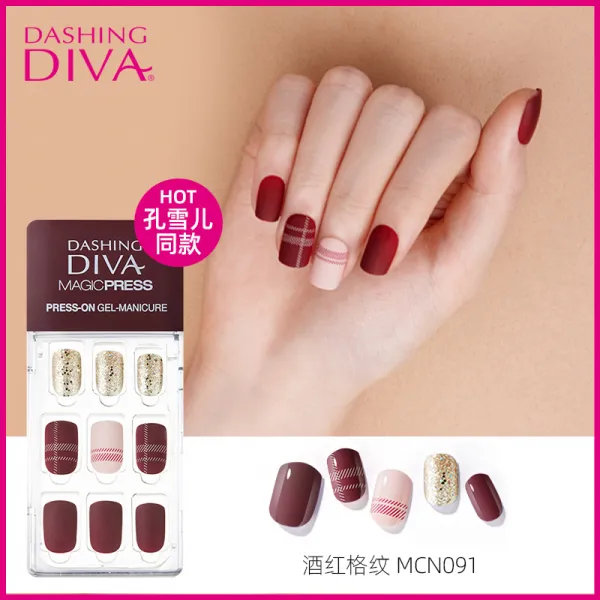 엣지모모 DASHINGDIVA 데스 제방 번화함 겨울 가을 레드 보여 화이트 갑 스티커 손톱 방수 완제품, 와인레드 체크무늬 -TOP 공설아 같