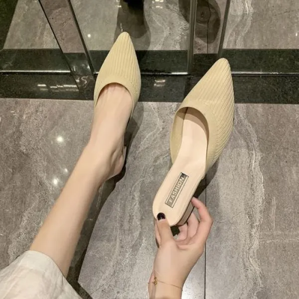 [해외] 스타일 휴관일 슬리퍼 패션 바깥 쪽 낮은 CHUNKY HEEL 여성 신발 POINTEDTOE KNIT SANDALS