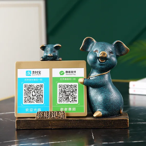장식인형 아이디어 재물을부르는 사슴 장식품 개업 선물 점포 계산대 수납 Qr코드 가게 선물 실용적 T09 귀여운 미수 금 코드 얼룩 블루 한짝 