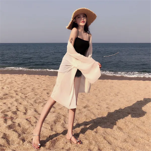 도깨비몰 여성 상의 루즈핏 시스루 여름 비치로브 롱 가디건