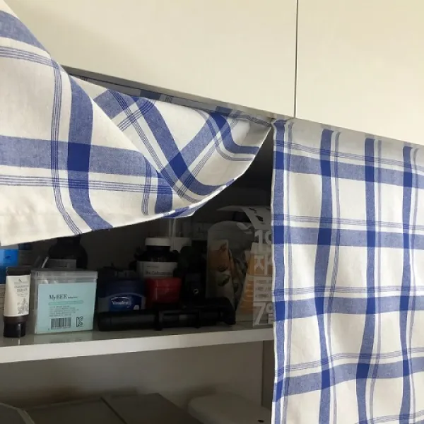 맞춤 체크 광목 책장가리개 선반가리개 행거가리개 찍찍이 벨크로 수납장 주방 옷장 책꽂이 커튼 레드 체크