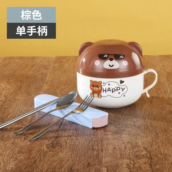 면기 가족 3식구 그릇과수저 세트 타입학생 라면그릇 뚜껑포함 스테인레스 귀여운 도시락 소녀감성 기숙사 컵라면, T07-편수냄비 브라운+3피스세트 식기