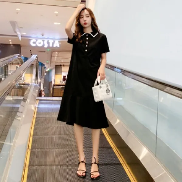 닥터유로블 통통mm 프렌치 라지 2020년 소심기 여성 쉬폰 원피스 여름 시즌 날씬하고 스타일리쉬한 룩