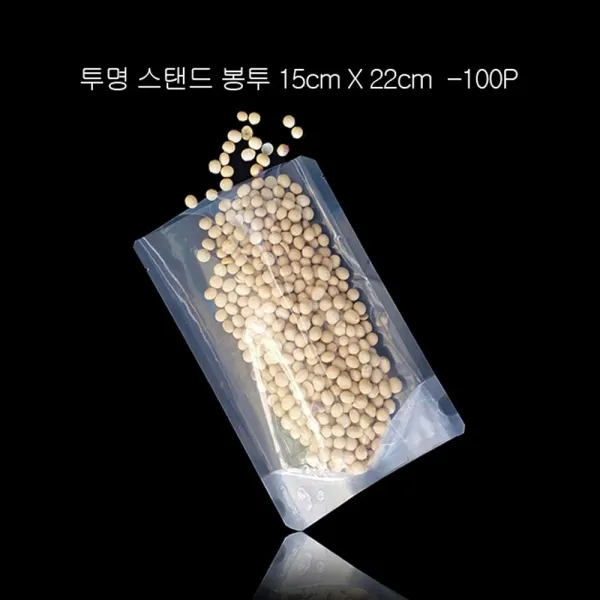 T1_PET 무지 투명 스텐드형 봉투 15X22cm 밑지4cm 100매_L/N:D9+29C3D1 ; 한약파우치 음료파우치 스탠딩파우치 파우치 비닐파우치 약봉지 스탠딩봉, t1 15X22cm 밑지4cm 밑면8cm