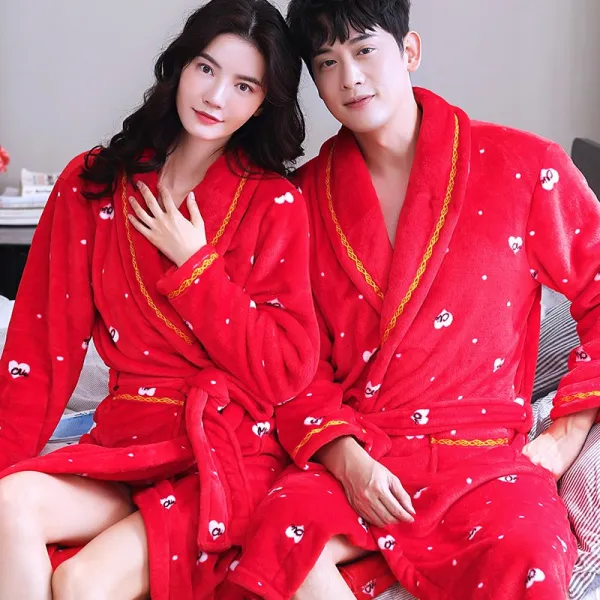 명당스토어 커플겨울잠옷 여성 증후법 가을 웨딩 샤워 목욕 결혼 레드 신혼