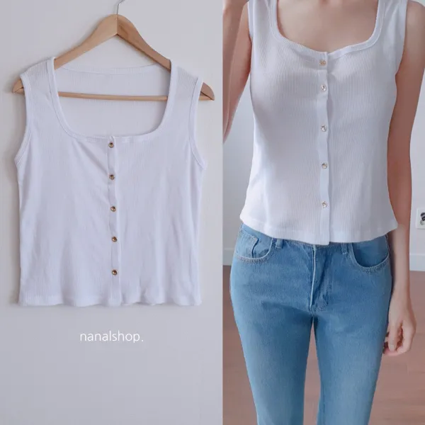 나날샵 금버튼나시 스퀘어넥나시 나시 여성티셔츠 골지나시 크롭나시 자켓 청바지 간절기 가을티 클럽룩 클럽의상 파티룩 여성나시 민소매/나시