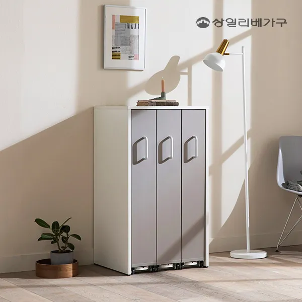 상일리베가구 컬렉터 3단 낮은 슬라이딩 만화 책장 수납장, 그레이_좌형