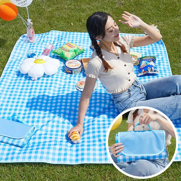 씨앤초이스 체크 피크닉 매트 휴대용 방수매트 접이식 돗자리 야외 캠핑 휴가 나들이 야외용 생활용품, 스카이블루