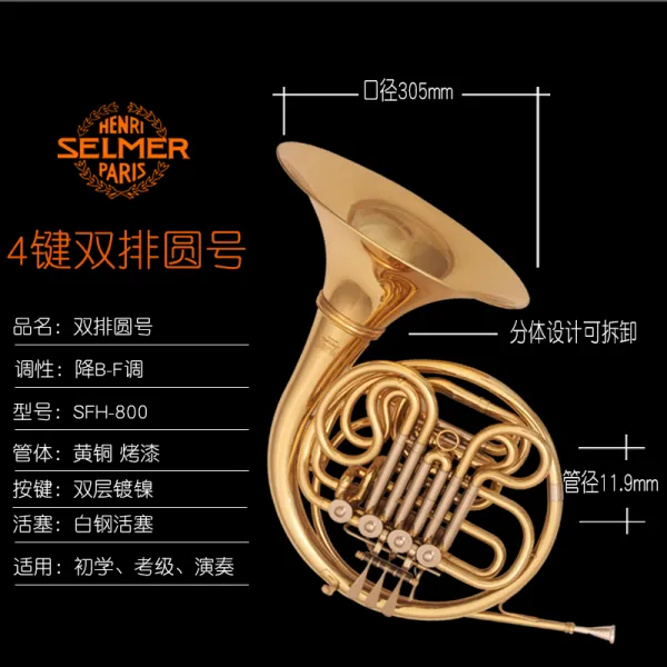 호른 프랑스 Selmer1열 2열 프렌치 내림 B전전 F점수 일체형 초보자 등급고시 연주 악대, T02-내림 B전환 F두 줄로 배열 프렌치호른/투피스형 호구
