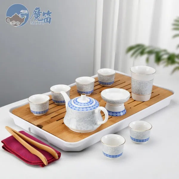 스포츠윙 여행용다기 마적 도자기 휴대용파우치 심플 사무실 사파리 다반 차판 찻잔, 10 헤드 다관 흰바 알프스프라자축하