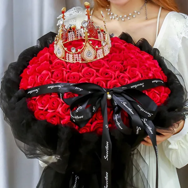 조화 조화 플라워 향의 무리 비누 g땅콩 생일선물 여자친구 마누라 발렌타인데이선물 모방, T14-99레드 빅리본 크라운 타입