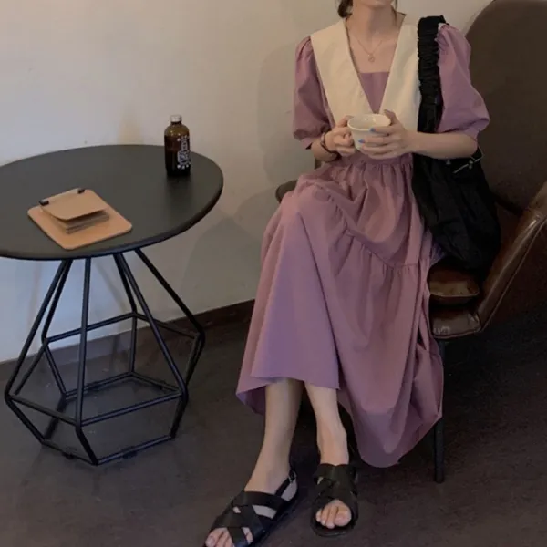 Jun.16 27번 빅 사이즈 여성복 프렌치터틀 래글런 소매 볼륨감소 mm 키 크고 날씬한 원피스 바다군령Z