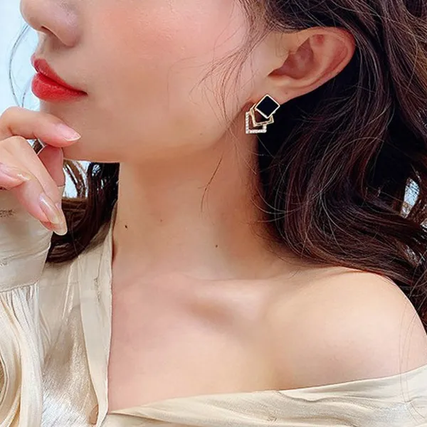ONEHADA 원하다 쓰리 사각 블랙 앤 화이트 세련미 귀걸이 귀걸이>>여성실버귀걸이