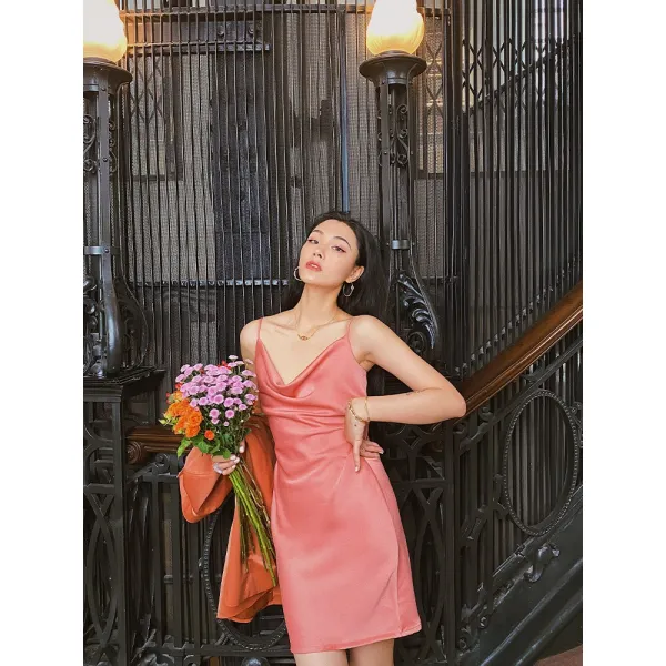 오매삼대왕의 맏아들 관 요함 데려가다 귤색 새틴 끈나시 슬립 일령 여성 여름 이너웨어 숏원피스 자