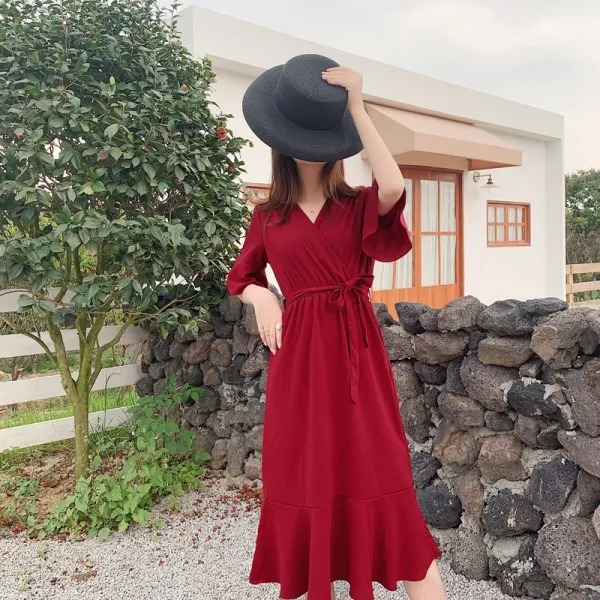 넷투넷코리아 베이직 쉬폰 러플 랩원피스 데일리룩 여신강림 출근룩 591675005813