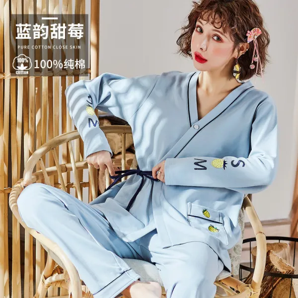 여자홈웨어 Nanjiren잠옷 여성순면 봄가을 긴팔 홈웨어 세트전체 아우터 투피스 실내 가을겨울