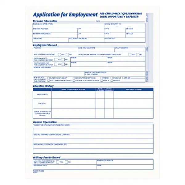 TOPS 3288 Comprehensive Employee Application Form 8 1/2 x 11 (Pack of 25 Forms) TOPS 3288 종합 직원 신청서, 1