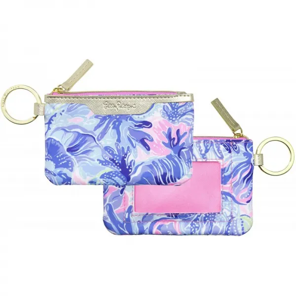 Lilly Pulitzer ID 케이스 지퍼가 달린 키 체인 지갑 여성용 귀여운 내구성 카드 홀더 십대 소녀 그늘 구직자