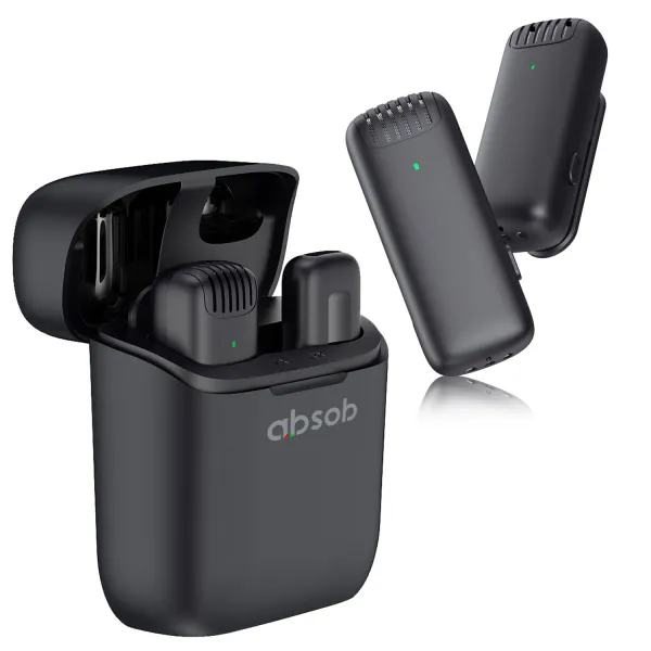 Absob 무선 라발리에 핀 마이크 충전실 범위 녹음 iPhone Samsung, 적용하다iPhone IOS