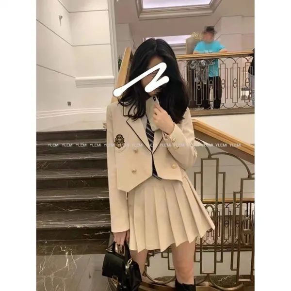 교복 여자 예쁜 영국 스타일 블랙 화이트 마이 자켓 동복 치마 교복룩 세트