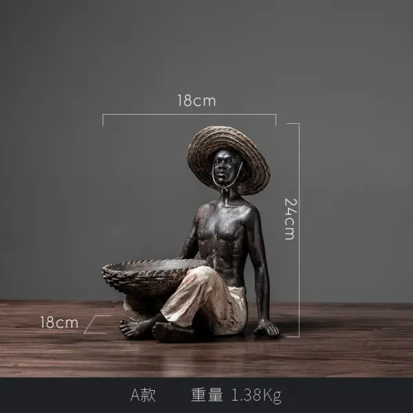 근면 한 아프리카 캐릭터 바구니를 들고 동상 방 장식 장식 공예 취미 장식품 액세서리 가구, 03 C