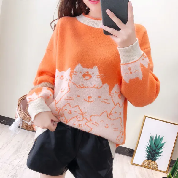  제로의옷장 고양이 라운드 니트티 Be0918n15