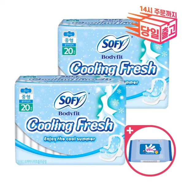 쏘피 바디피트 쿨링프레쉬 생리대 중형 20p x 2팩 + 손소독티슈, 1set