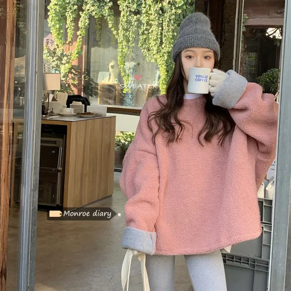 KORELAN 나긋나긋하다 핑크 달콤하다 두껍다 넉넉하다 긴팔 맨투맨