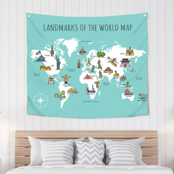 상상후 초대형 북유럽 패브릭포스터 가림막 가리개 150x130 28_세계지도_랜드마크
