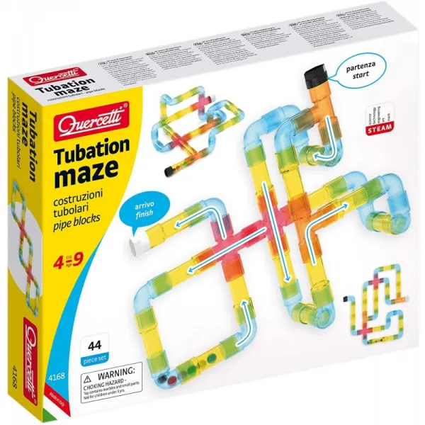 Quercetti – Tubation Maze 색 구슬로 해결할 미로를 만드는 44개의 조각 세트 4세 이상 어린이를 위한 도전적인 Stem 장난 단일옵션