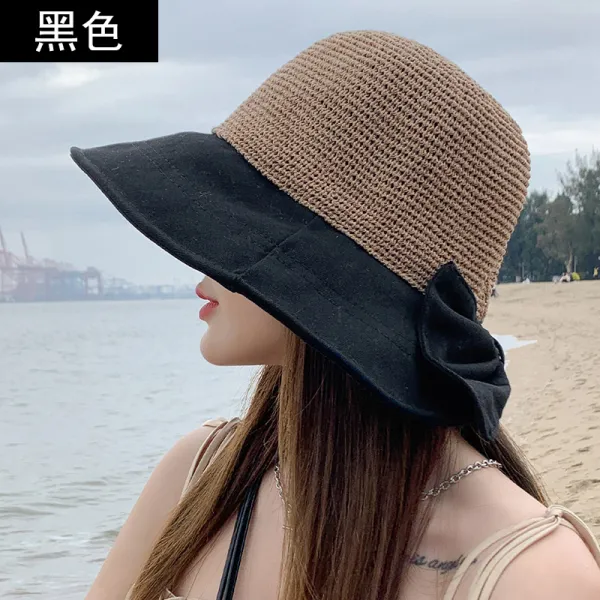 글로벌직구 여름페도라햇 헝가샹 벙거지 여행 얇은 위빙 라탄 펀칭 패치워크 나비넥타이 낙숫물 레쉬가드 얼굴이 작아 보인다