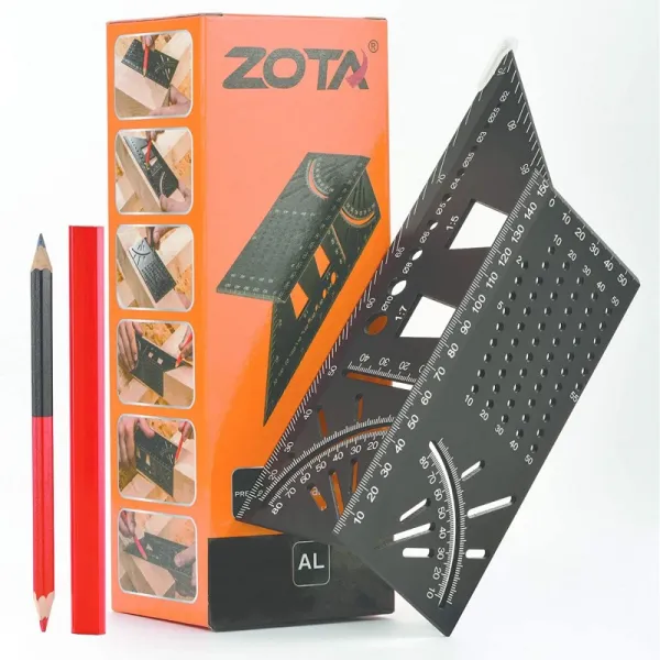 ZOTA 3D 마이 터 각도 측정 도구 45/90도 각도 T 눈금자 구두점 마킹 게이지 및 구멍 스 크라이 빙이있는 알루미늄 합금 목, 단일옵션