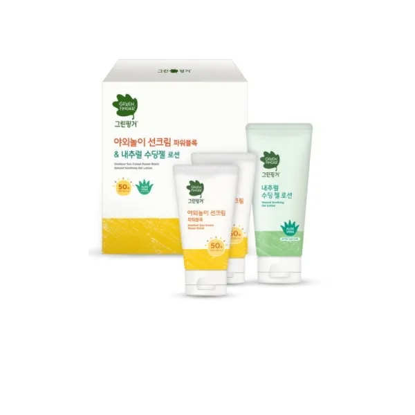 그린핑거 야외놀이 선크림 파워블록 SPF50+ PA++++ 80ml 2p + 내추럴 수딩 젤 로션 100ml, 1세트
