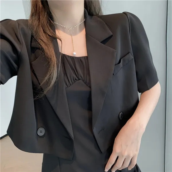 Baiwife 슬림 핏 숏기장 키 작은 반팔 화이트 정장 코트