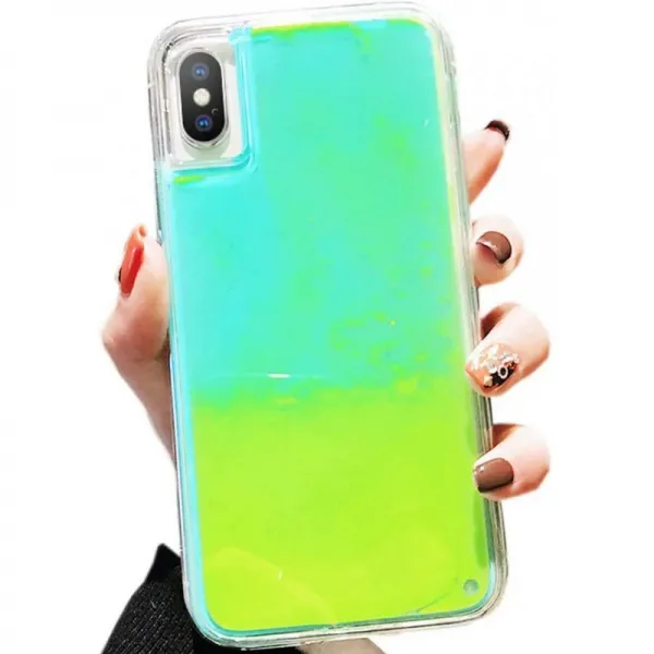 iPhone XR용 SGVAHY 형광 케이스 럭셔리 야광 액상 급사모래 하드 PC 백커버 + iPhone XR용 소프트 TPU